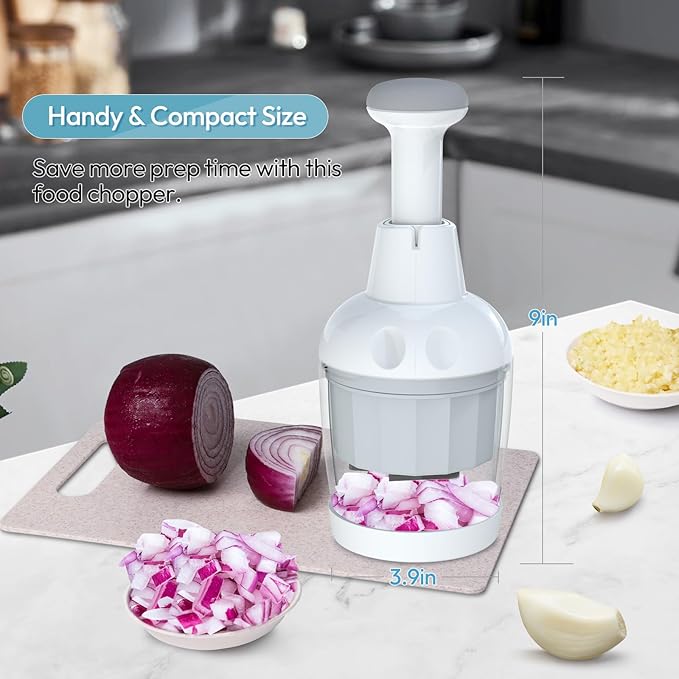 Food Chopper, Vegetable Chopper, Onion Chopper, Garlic Chopper Hand Chopper for Vegetables, Handheld Veggie Chopper, Nut Chopper, Chopper Vegetable Cutter, Dishwasher-safe (White)