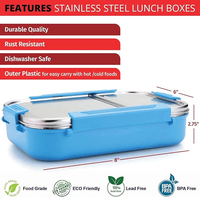 Signoraware Stainless Steel Bento Box Adult Lunch Box For Men, Women, Kids Bento Lunch Box Leak Proof Between 2 Compartments Meal Prep Containers Lunch Containers For Adults And Kids School Green