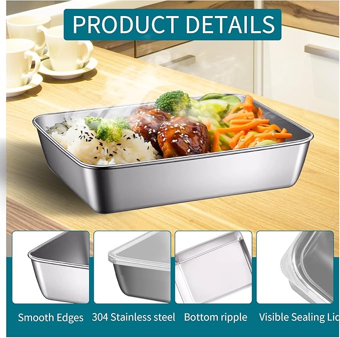 stainless steelFood Storage Containers setsstorage box with lidfreezer FrozenKitchen tray with lidOven plateSide dish plate Freezer & Dishwasher Safe