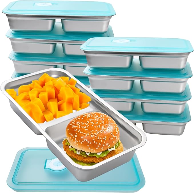 8 Pcs Stainless Steel Bento Box with Silicone Lids 30 oz Leakproof Food Storage Containers Metal Divided Lunch Box for Dishwasher for Meal Prep