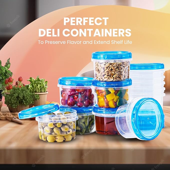 RFAQK 24 PCS Freezer Storage Containers with Twist Top Lids-(16OZ) 12 Plastic Deli Containers with 12 Screw Lids-Soup Freezer Containers with Lids-Meal Prep Reusable Box for Lunch, Gym and Travel