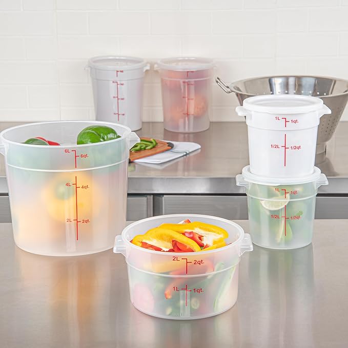 Restaurantware-Met Lux 2 Quart Food Storage Containers, 10 Translucent Storage Containers - Lids Sold Separately, Red Volume Markers, Dishwashable Containers, Side Handles, For Storing Foods
