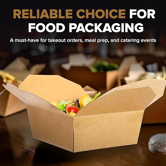 45oz Disposable Kraft Take-Out Containers - Microwaveable, Leak-Proof, Oil-Resistant, Eco-Friendly Food Boxes for Restaurants, Catering, & Meal Prep (50 Pack)