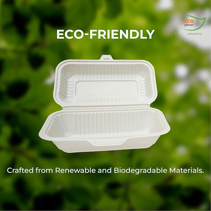 Compostable Food Containers with Lids | Durable, Biodegradable, and Eco-Friendly (50, Rectangular K1)