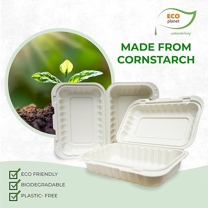 Compostable Food Containers with Lids | Durable, Biodegradable, and Eco-Friendly (50, Rectangular J1)