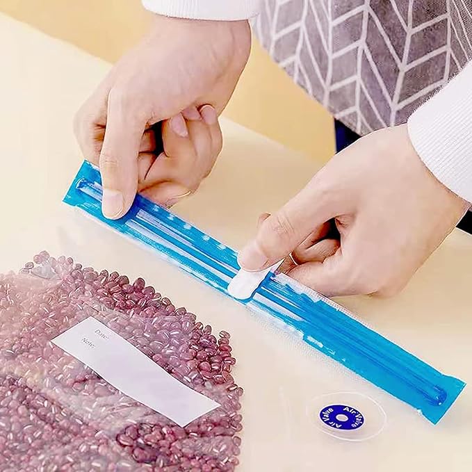 Reusable BPA Free Vacuum Sealer Bags (8.5 * 8.5in), 31 Pcs (24 Pcs Vacuum Zipper Bags & 2 Seal Clips & 5 Air Valves), Plastic, Clear, Double Zipper Seal, Microwaveable, Food Storage, Cooking