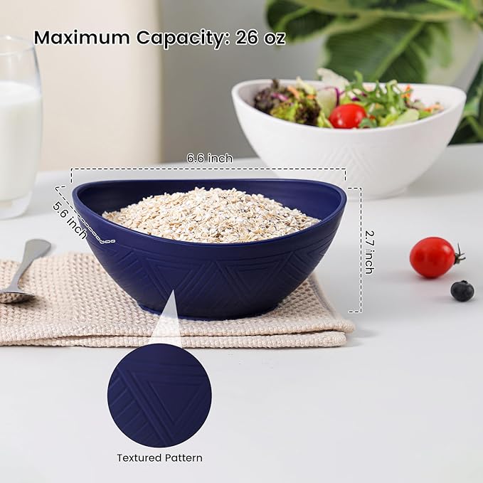 Unbreakable Cereal Bowls, 26 OZ Wheat Straw Bowl Set of 4, Microwave and Dishwasher Safe Bowls for Kitchen, Lightweight Serving Bowl for Cereal, Oatmeal, Salad (Mondrian Series)