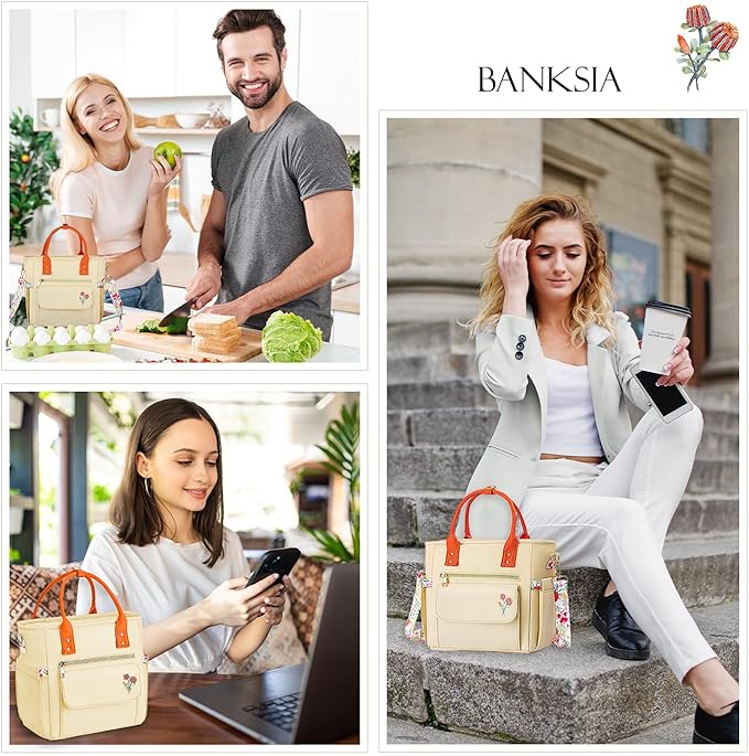 Deluxe Large Insulated Lunch Bag Box Women - Leakproof Waterproof Cooler with Multi Pockets Removable Strap for Work Picnic - Teacher Mothers Day Christmas Birthday Gifts