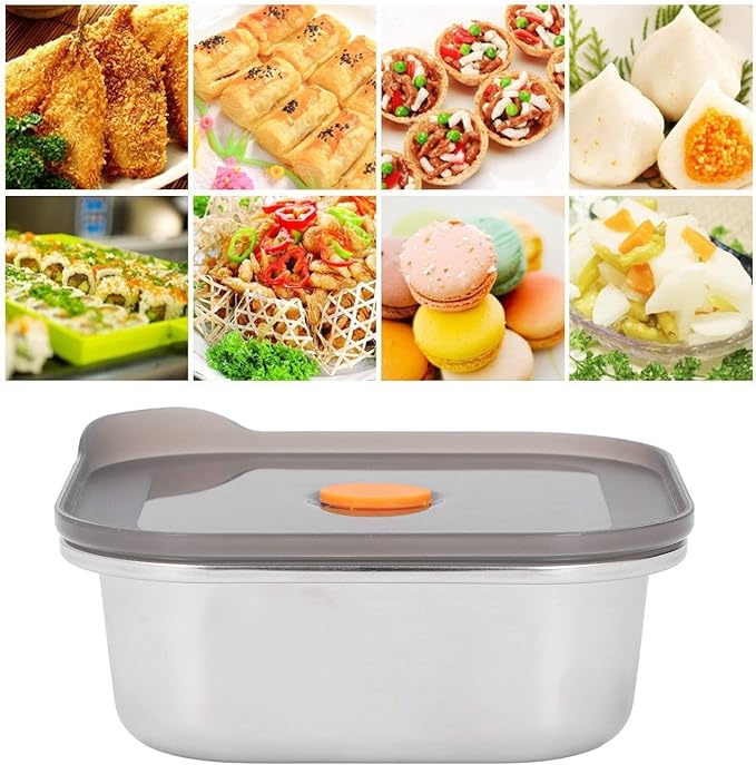 Metal Food Container, Stainless Steel Food Storage Container Leak Proof Sinking Lid for Restaurant (500ml)