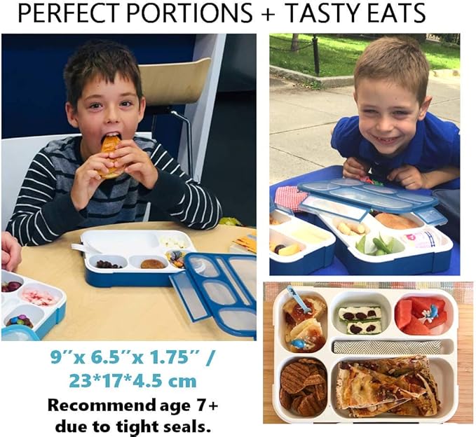 kinsho Bento Lunch Box Kids, Leakproof Lunch Containers for Boys Girls Adults with 6 Compartments - School, Daycare, Meal Planning Portion Control Container, BPA-Free Boxes, Utensils, Navy Blue