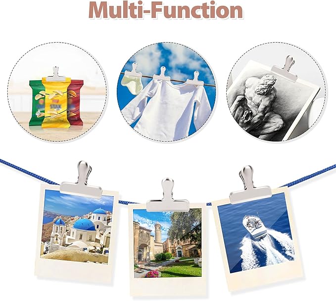 Pack of 8 Heavy Duty Metal Bag Clips, Stainless Steel - Tightly Seals Chip, Coffee, Bread or Cereal Bags to Keep Food Fresh, for Home, Kitchen, Office, Pantry, Camping (Matte Silver)