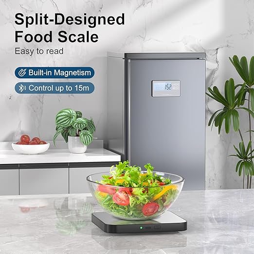 CROWNFUL Split Food Scale, 33lb Wireless Kitchen Scale with Remote LCD Display, 7 Units & Tare Function, 1g/0.1oz, Digital Food Scales for Kitchen, Stainless Steel Food Weight Pan for Cooking/Dieting