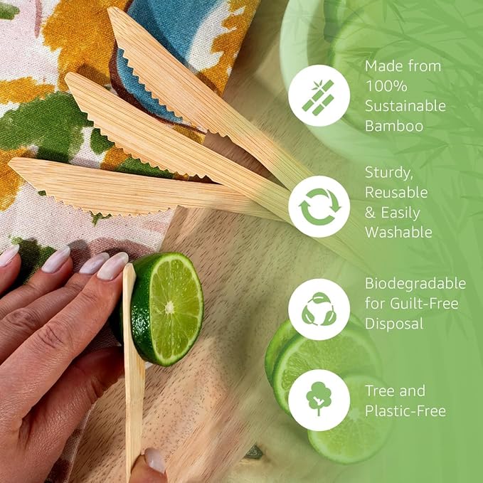 100% Bamboo Knives Set - Biodegradable Cutlery Sets (2400 Eco Friendly Knives) | Bamboo Silverware Disposable or Reusable | Compostable FSC Certified Flatware for Weddings, Camping & Parties
