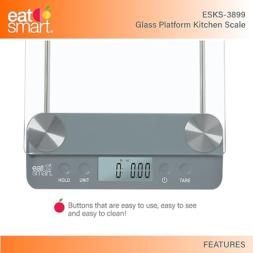 Eat Smart Eat Smart 33lb Glass Platform Food Kitchen Scale with Tare, Grey
