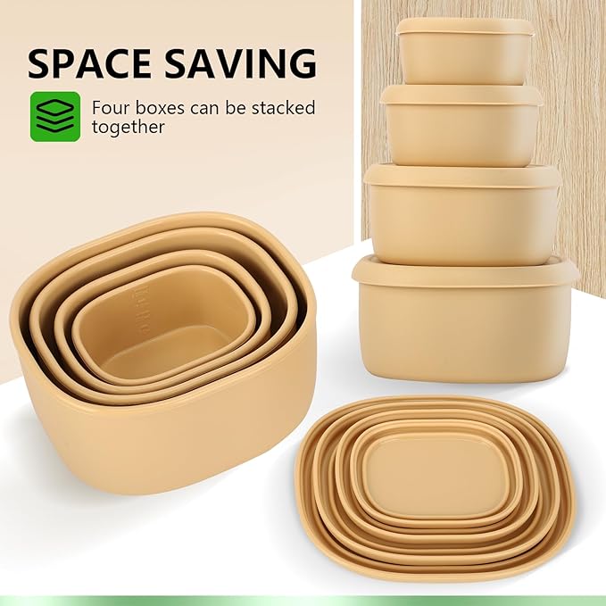 4Pcs Silicone Food Storage Containers with Lids,BPA Free Reusable Silicone Storage Containers for Food Freezer Dishwasher Safe (33.8oz, 20oz, 10oz, 6.7oz)(light yellow)