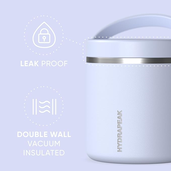 Hydrapeak 25oz Stainless Steel Vacuum Insulated Thermos Food Jar | Kids for Hot and Cold Food, Wide Mouth Leak-Proof Soup Adults, 10 Hours 16 (Iceberg)