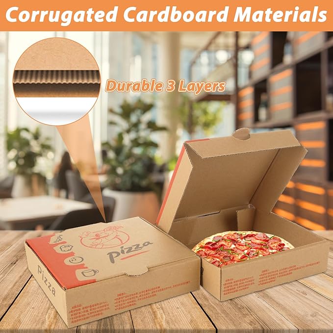 QTLCOHD 40 Pcs Mini Pizza Boxes, 6.3 x 6.3 x 1.57 Inch Kraft Corrugated Pizza Boxes, Brown Cardboard Take Out Food Containers Packaging Boxes for Personal Cake, Cookies, Food