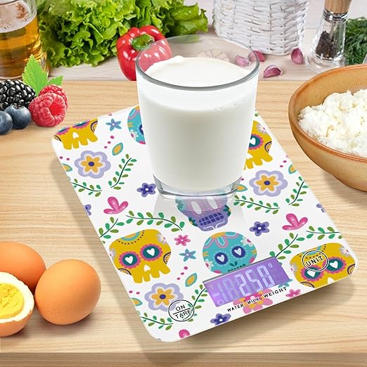 Food Scale Kitchen Digital Scale Food Ounces and Grams Dieting Baking Cooking Waterproof Glass Panels LCD Display,4 Units Scale Tare Function Skull