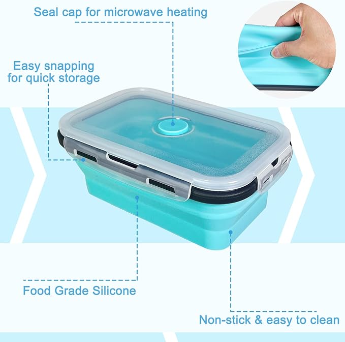 Guyuyii 4 Pack Collapsible Food Storage Containers – Silicone Leakproof Lids, Space-Saving for Home Kitchen Use, RV Accessories, Camping, Travel and Mobility – Microwave, Dishwasher, Freezer Safe