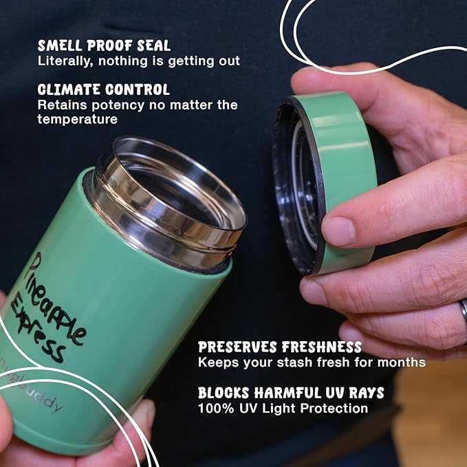 Mini Airtight Storage Container - Vacuum Sealed Insulated w Nested Glass Jar - UV Protection, Temperature Controlled Stainless - Whiteboard Finish w Marker Included - 100 ml (1/4 Oz)