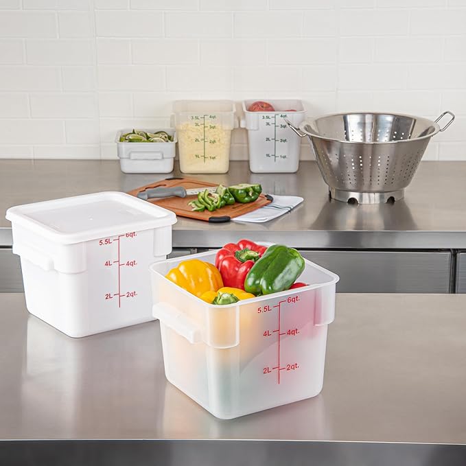 Restaurantware-Met Lux 6 Quart Food Storage Containers, 10 Translucent Storage Containers - Lids Sold Separately, Red Volume Markers, Dishwashable Containers, Side Handles, For Storing Foods