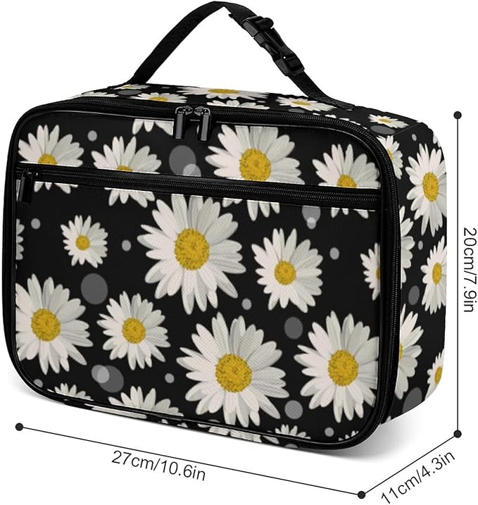White Daisies Reusable Lunch Box Insulated Lunch Bag Cooler Bag Lunchbox Meal Food Container Tote Bag for Women Kids Girls School Camping Hiking Picnic Beach Travel