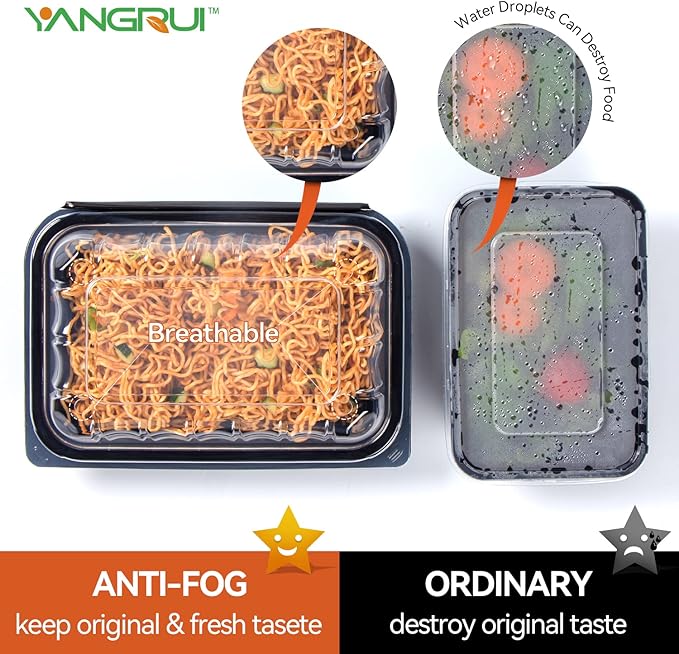 YANGRUI Clamshell Take Out Containers, Anti-Fog Leak Proof Shrink Wrap 30 Pack 9 x 6 Inch 27 oz Meal Prep Container BPA Free PP Material Microwave Freezer Safe Hinged To Go Containers