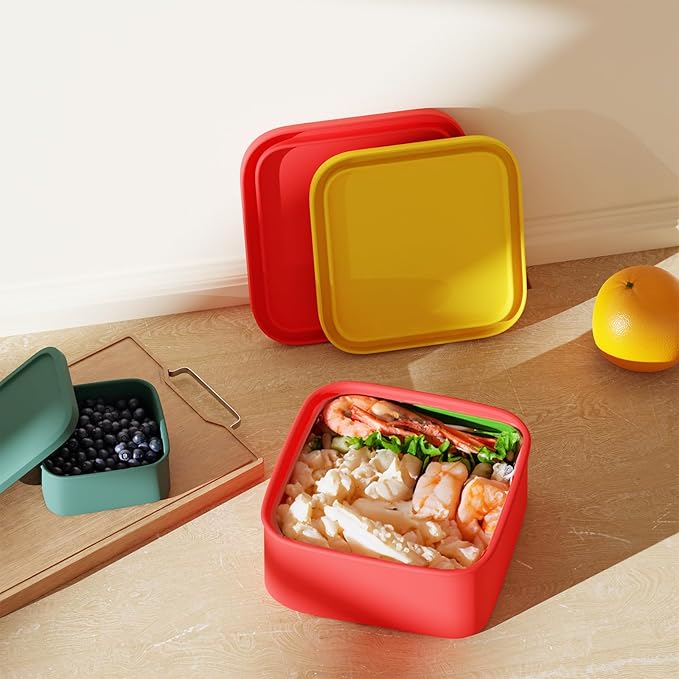 Silicone Food Storage Containers with Lids Set 4 Sizes and Silicone Containers,For Freezing, Bento Boxes, Snack Boxes,Freezer preservation Leak Proof