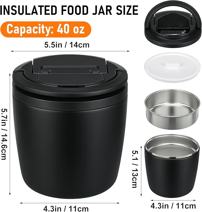 40oz Insulated Lunch Containers for Adults Soup Thermo for Hot Food Jar Wide Mouth Leak Proof Vacuum Stainless Steel Thermal Bento Box with Buckle Lid and Spoon