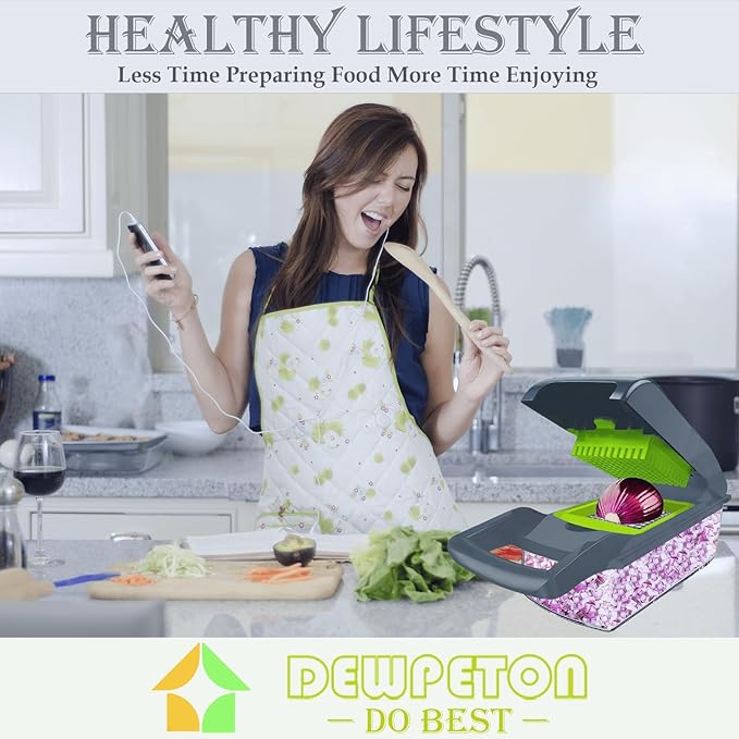 Pro-Series 20-in-1 Vegetable Chopper, Dewpeton Mandoline Slicer, Veggie Chopper, Food Chopper with Container, Vegetable Cutter Chopper & Spiralizer for Onion Salad (Home Essential Gadget & Kitchen)