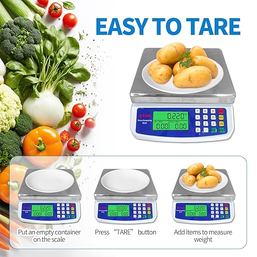 Commercial Food Scale 40kg, Large Digital Kitchen Scale with LCD Display, Battery/Plug-in Use Baking Cooking Bread Meat Weight Price Computing Scale, Stainless Steel Parts and Coins Counting Scale