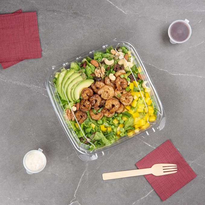 Restaurantware Thermo Tek 45.7 Ounce Clamshell Containers 100 Anti-Fog To Go Food Containers - Freezable Rectangle Clear Plastic Food Packaging Containers Disposable