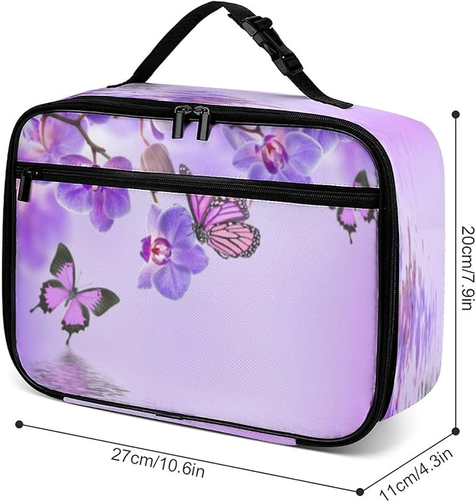 Orchids Butterfly Reusable Lunch Box Insulated Lunch Bag Cooler Bag Lunchbox Meal Food Container Tote Bag for Women Kids Girls School Camping Hiking Picnic Beach Travel