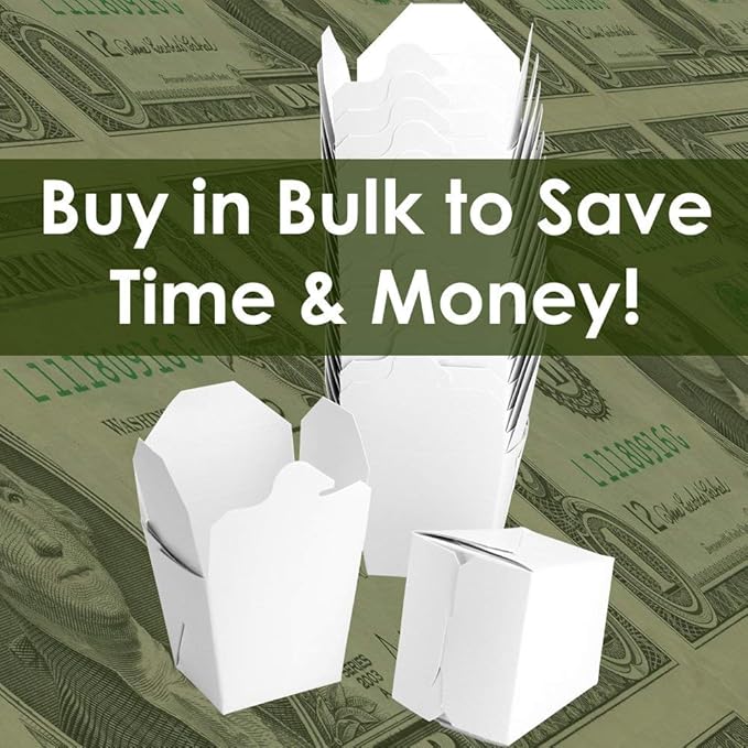 100% Recyclable 8oz White Small Chinese Take Out Boxes 50pk. Leakproof Greaseproof To-Go Containers For Restaurants Event Parties Food Service. Value Bulk Pack Microwaveable and Stackable Meal Pails.