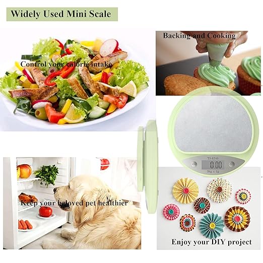 Cute Kitchen Scale, Digital Food Scale with LCD Display, 11 ib (5kg) Capacity, 0.03 oz (1g) Precise Weight Measuring for Baking Cooking (Green)