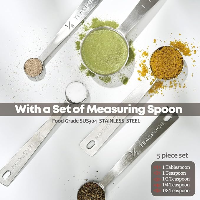 Mixing Bowl 1200ml/40.6oz & Measuring Spoon Set: Stainless Steel Measuring Bowls with Pour Spout & Handle/Multi-purpose Metal Bowl, Meal Prep, Baking Prep Kit Set (1200ml/40.6oz)