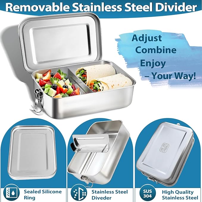 Stainless Steel Bento Box 3 Pack 304 Stainless Steel Lunch Box,Leak Proof Stainless Steel Food Containers With Lids(81oz/47oz/29oz) Stainless Steel Lunch Containers With 3 Compartments