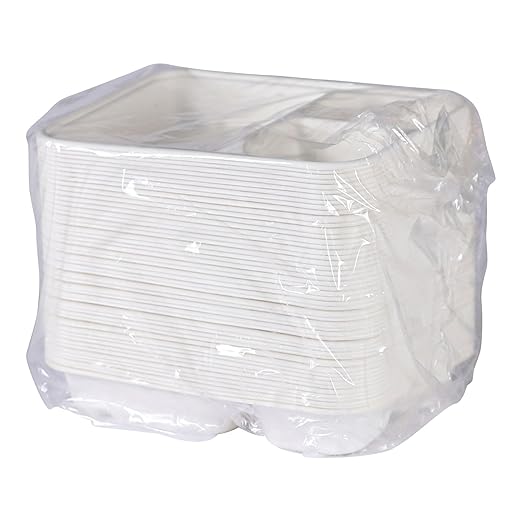 ECO PRODUCTS Compostable 6"x8" Disposable Nacho Tray, Case of 400, WorldView 3 Compartment Corner Sauce Dip Containers, Vanguard Renewable White Molded Fiber, No PFAS, ASTM Compliant, BPI-Certified