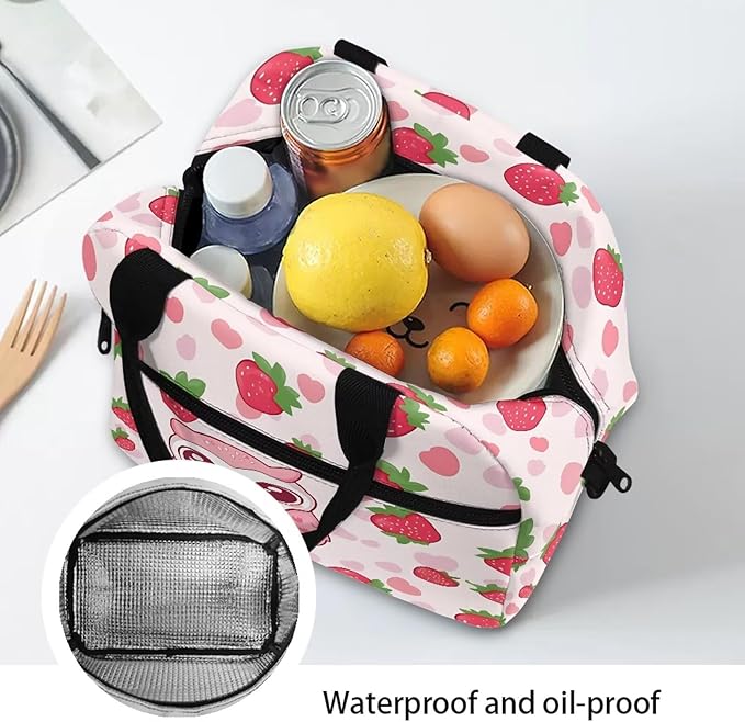 Showudesigns Owl Lunch Bag for Kids Girls Lunch Boxes for School 10-12 Strawberry Bento Cooler Bag Cute Insulated Lunchbox Container Picnic Bags Crossbody Purse Pink