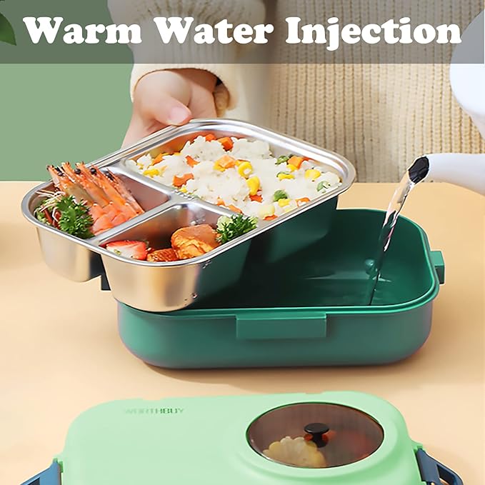 3 Compartments Bento Lunch box with Soup Bowl, Insulated Lunch Bag and Portable Utensils, Stainless Steel Camera Lunch Containers,Leak Proof Bento Box for Kids Adults Men Women…