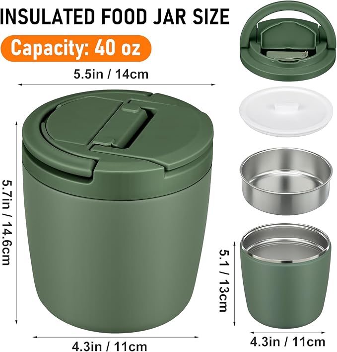 40oz Insulated Lunch Containers for Adults Soup Thermo for Hot Food Jar Wide Mouth Leak Proof Vacuum Stainless Steel Thermal Bento Box with Buckle Lid and Spoon