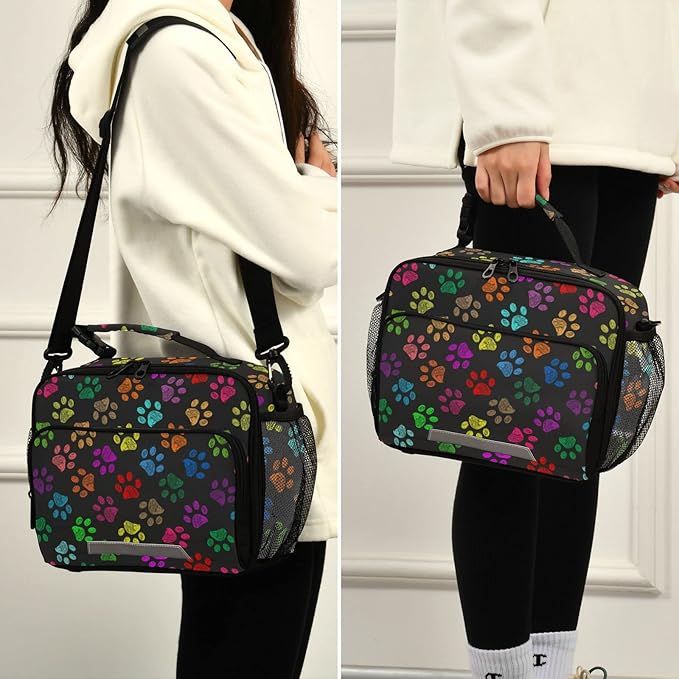Paw Prints Kids Lunch Bag Dog Insulated Lunch Bags Reusable Lunch Box Lunch Tote Bag for School Office Work Picnic