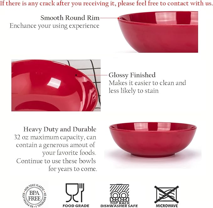 KOXIN-KARLU Melamine Bowls, 7.5-inch Pasta Bowls Salad Bowl, set of 6 in 6 Assorted Colors