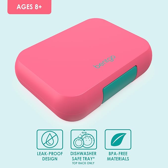 Bentgo Pop - Leak-Proof Lunch Box & Removable Divider for Ages 8+ & Teens - Lunch Container Holds 5 Cups of Food; 3-4 Compartments; Microwave/Dishwasher Safe; 2 Year Warranty (Bright Coral/Teal)