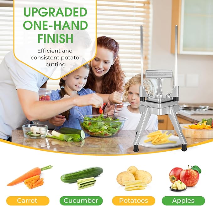 Commercial Vegetable Chopper - Heavy Duty Stainless Steel Dicer Cutter for Onions, Fruits, Vegetables; Ideal for French Fry, Tomato, Peppers, Potato (1IN1, 1/2'')