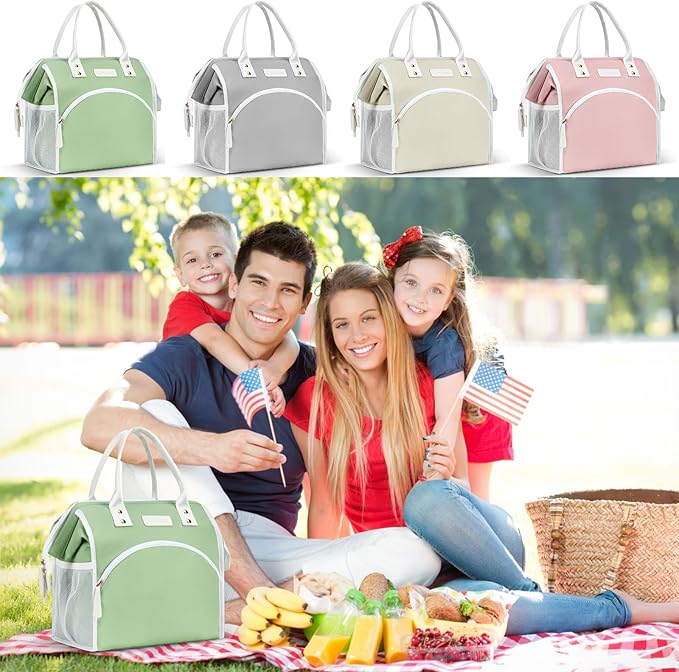 LOKASS Lunch Bag Women Insulated Lunch Box Wide-Open Lunch Tote Bag Large Waterproof Cooler Bag for Work Picnic Hiking Beach(Green)