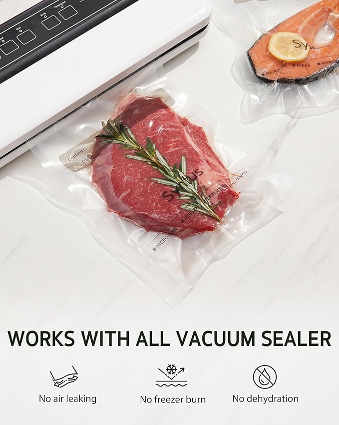Syntus Vacuum Sealer Bags, 150 Count Gallon 11" x 16" and Quart 8" x 12" and Pint 6" x 10" Comercial Grade PreCut Seal Bag for Food, BPA Free Food Vac Bags for Storage, Meal Prep or Sous Vide