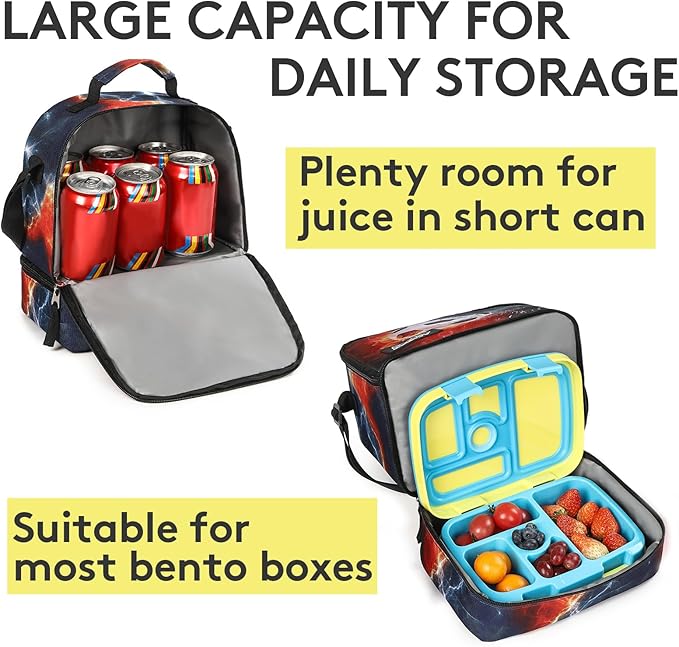 Tilami Lunch Bags Insulated Adjustable Strap Zipper, Water-Resistant Cooler Bags, Bento Bags for Kids Toddlers, Football