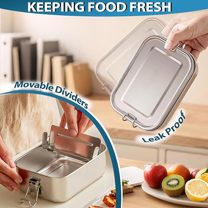 Stainless Steel Bento Box 3 Pack 304 Stainless Steel Lunch Box,Leak Proof Stainless Steel Food Containers With Lids(81oz/47oz/29oz) Stainless Steel Lunch Containers With 3 Compartments