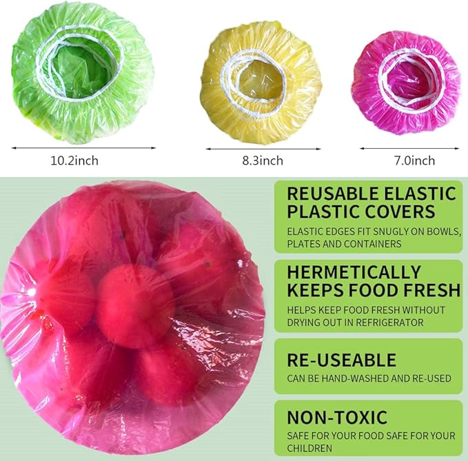 Bowl Covers for Bread Proofing Plastic Elastic Reusable Food Storage Covers Stretch Wrap Shower Caps Fresh Keeping Bags Elastic Alternative to Foil for Family Outdoor Picnic 3 Size(120)
